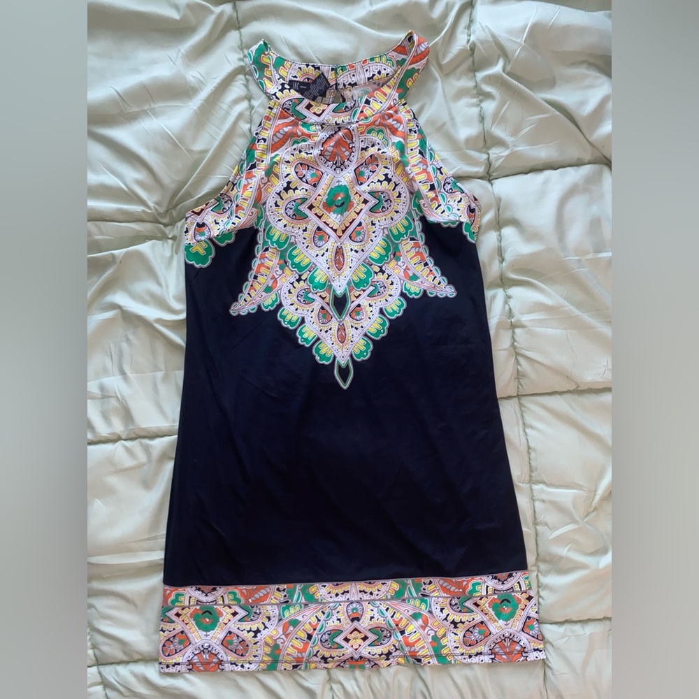 black INC dress with paisley-tribal accents